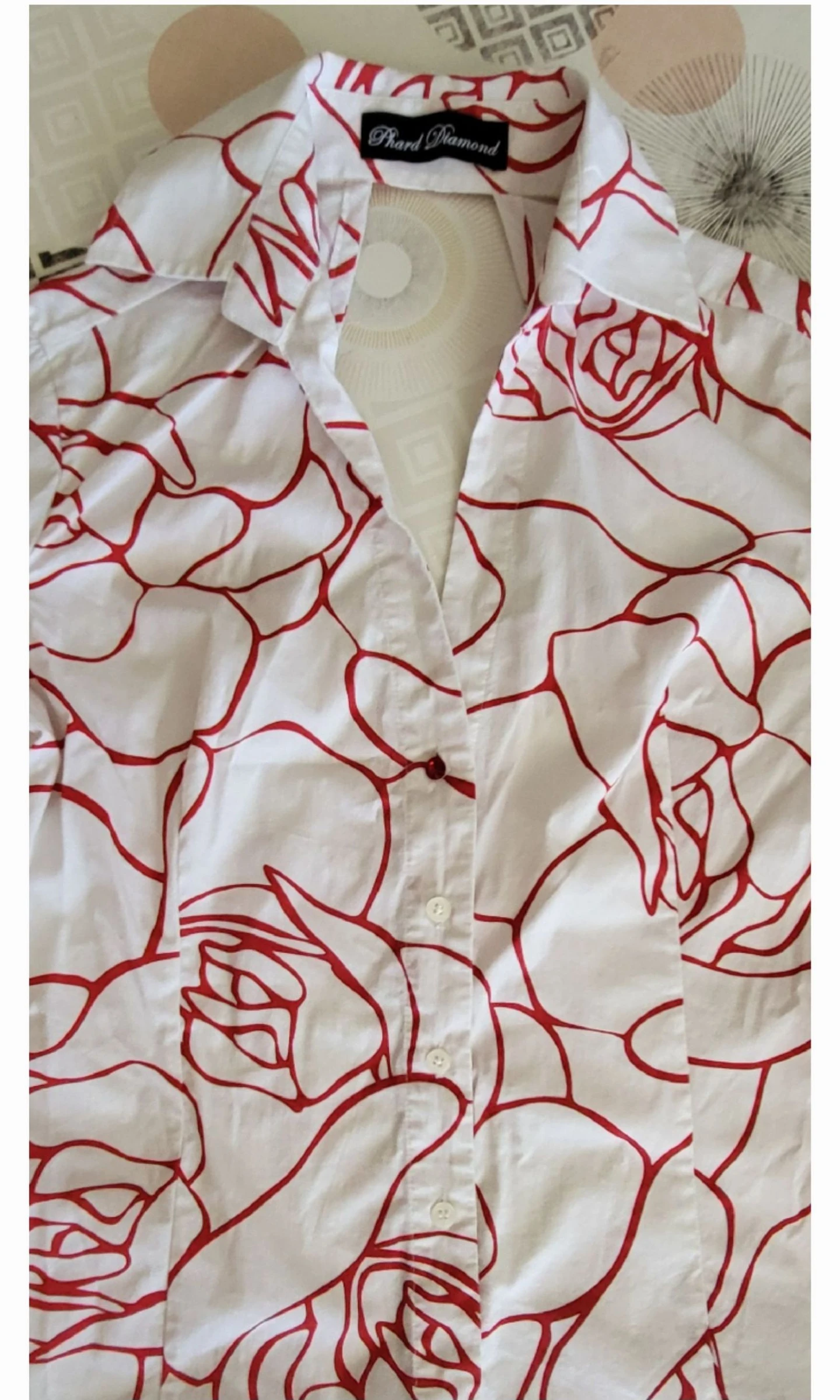 Phard Diamond Blusa TS/TFr36 - Manga 3/4-Branco&Vermelho- Gola V e Decote nas Costas – photo 6